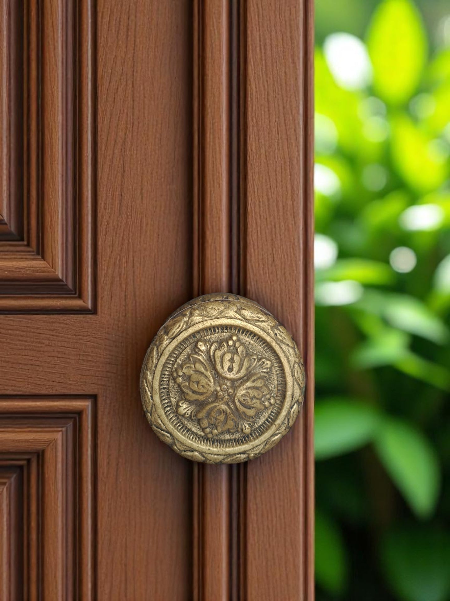 Vintage Brass Door Knob – Gold Floral Pattern, 20-30 Years Old, Antique Hardware