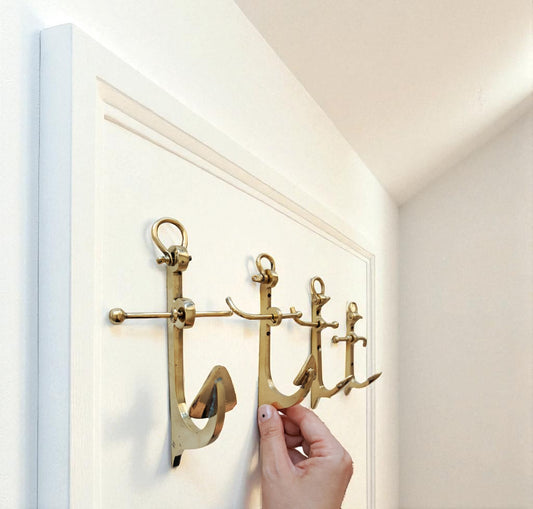 Brass Hanging Hooks, Cast Brass Anchor Shaped Coat Hooks