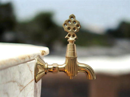 Handcrafted Vintage Brass Faucet – Wall Mount Ottoman-Style Gold Finish Tap