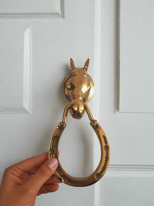 Solid Brass Horse Door Knocker – 23cm Vintage Equestrian Decor for Entryway