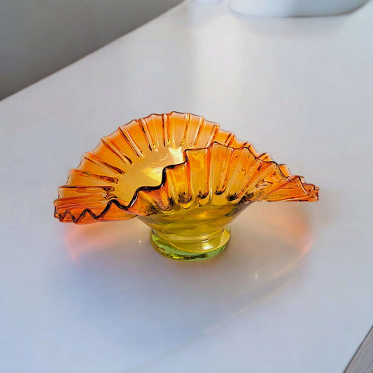 Decorative Murano Glass Bowl | Orange Glass Candy Dish with Pontil Mark | Elegant European Glass Decor