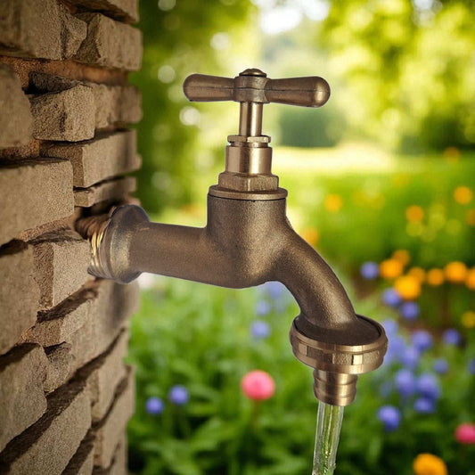 Vintage Brass Garden Tap - Handcrafted Antique Style Outdoor Faucet for Hose Bib Spigot
