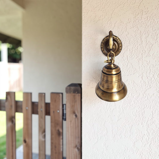 Solid Brass Wall Bell with Hanger – Vintage Garden Doorbell Wall Decor