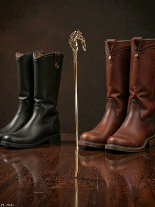 Rare Antique Replica Horse Head Brass Shoe Horn – 56 cm Equestrian Collectible