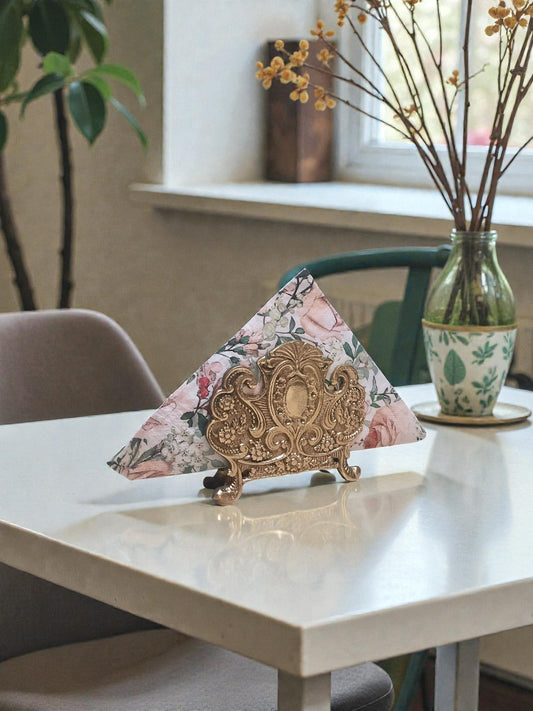 Handmade Victorian Brass Napkin Holder – Natural Brass Ornate Serviette Stand for Elegant Table Settings