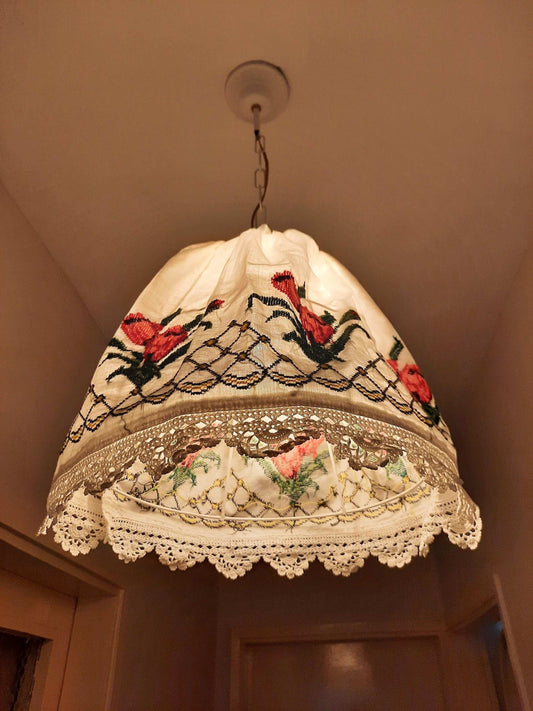 Vintage Cotton Pendant Light, Handmade Lighting Fixture