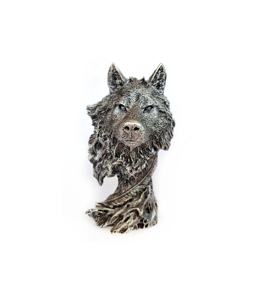 Vintage-Style Grey Wolf Sculpture - Artistic Tabletop Decor