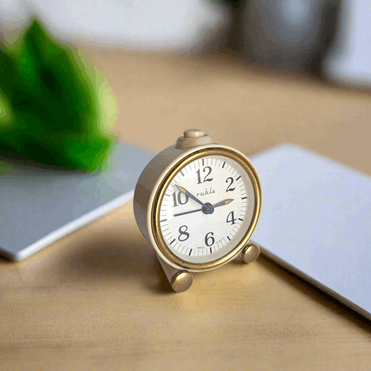 Minimalist Vintage Ruhla Mechanical Wind-Up Clock – Beige GDR Alarm