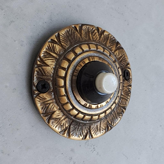 Leaf Cast Brass Door Bell – Handmade Antique Gold Botanical Doorbell