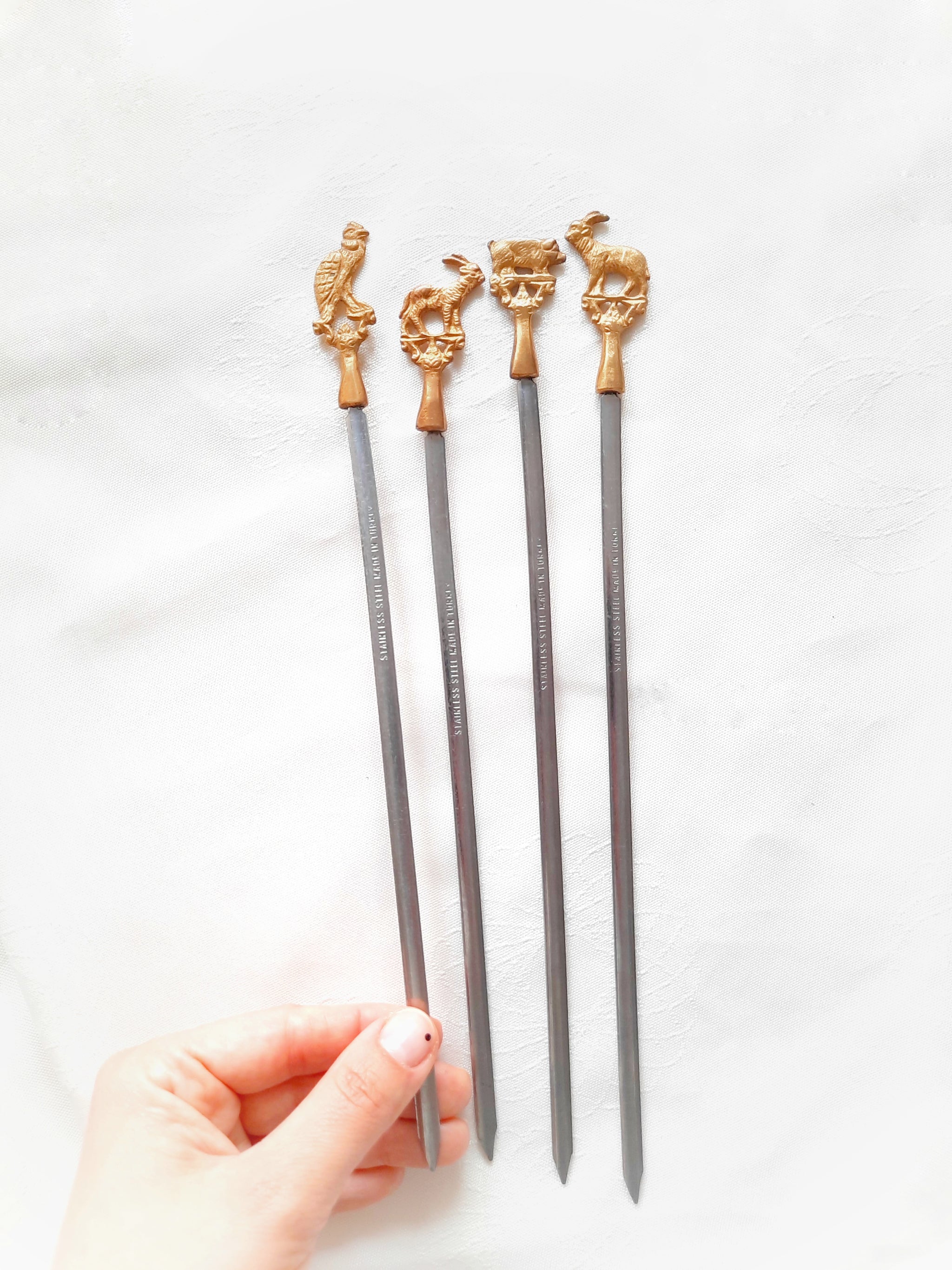 Handcrafted Brass Animal BBQ Skewers | Stainless Steel Vintage-Style Grilling Sticks