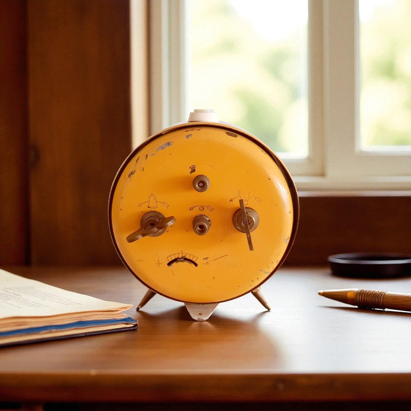 Vintage Wind-Up Clock – Orange Metal Silent Edition by Peter, Alarm & Brass Keys