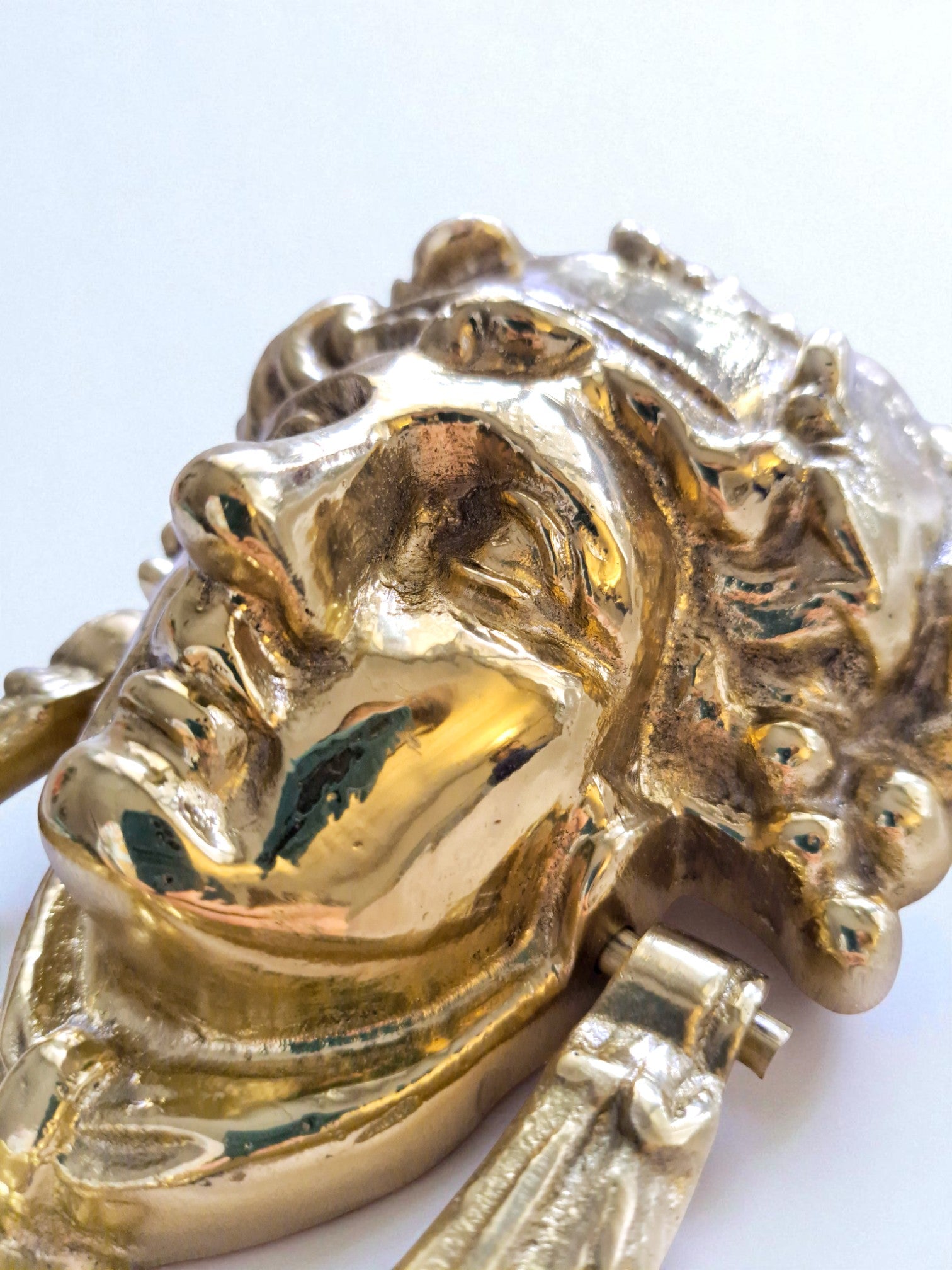 Elegant Grecian Goddess Dionysus Brass Door Knocker – Mirror Gold Finish, 19cm