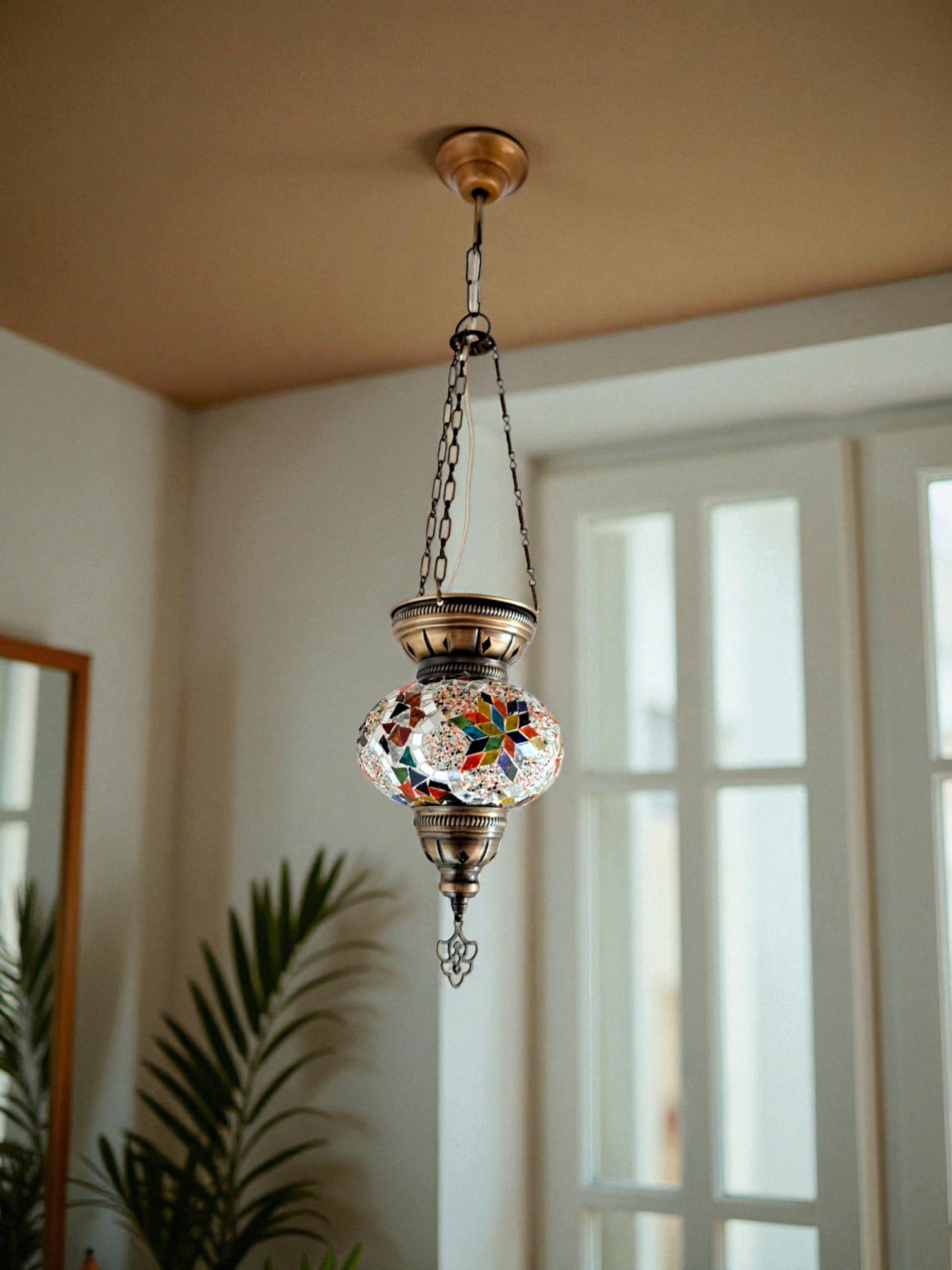 Colorful Mosaic Glass Ceiling Pendant Light with Adjustable Chain, 75cm