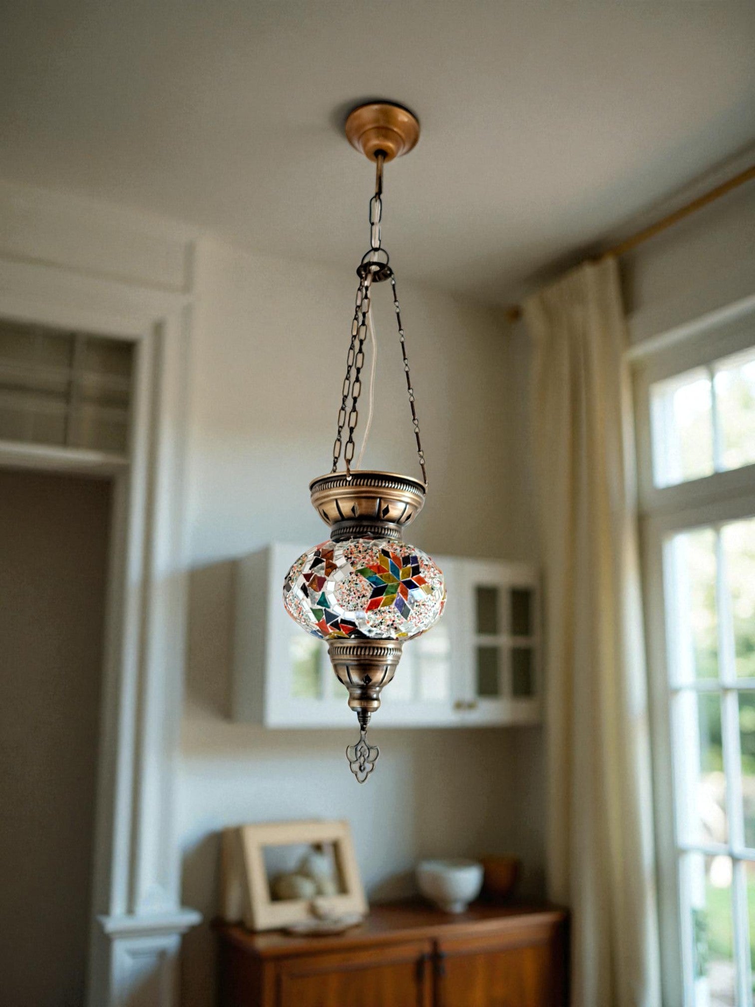 Colorful Mosaic Glass Ceiling Pendant Light with Adjustable Chain, 75cm