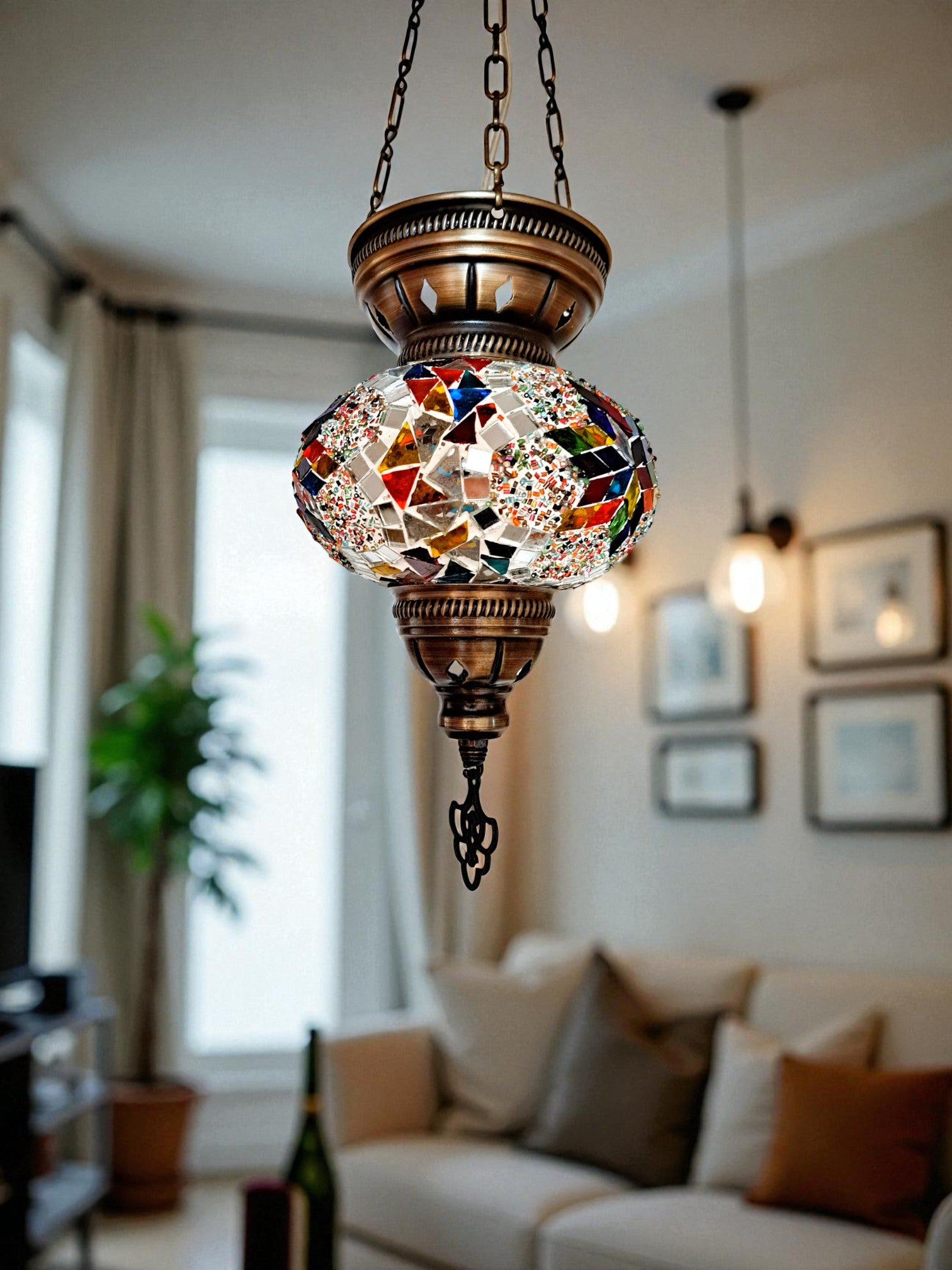 Colorful Mosaic Glass Ceiling Pendant Light with Adjustable Chain, 75cm