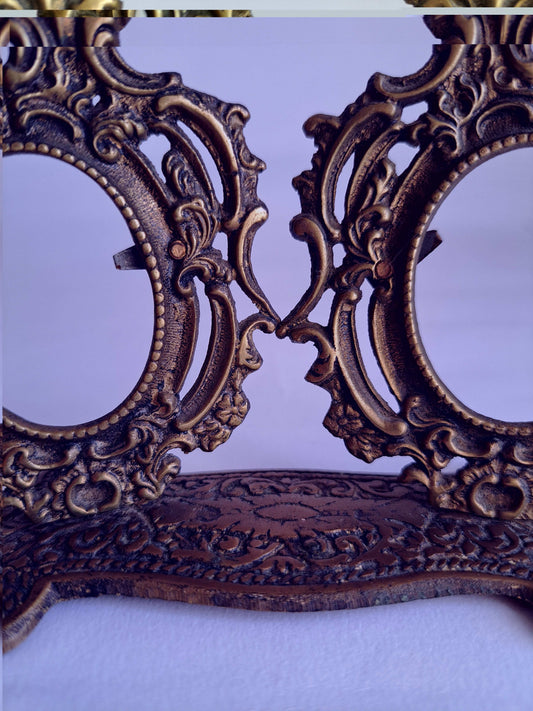 Antique Brass Double Photo Frame – Vintage Gold Floral Décor