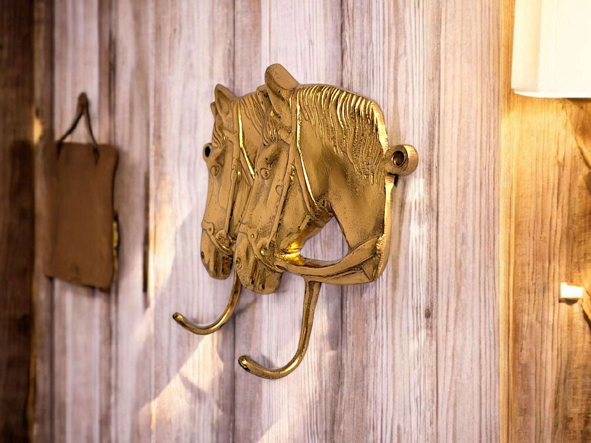 Vintage Brass Horse Head Double Hook - Gold Mirror Finish
