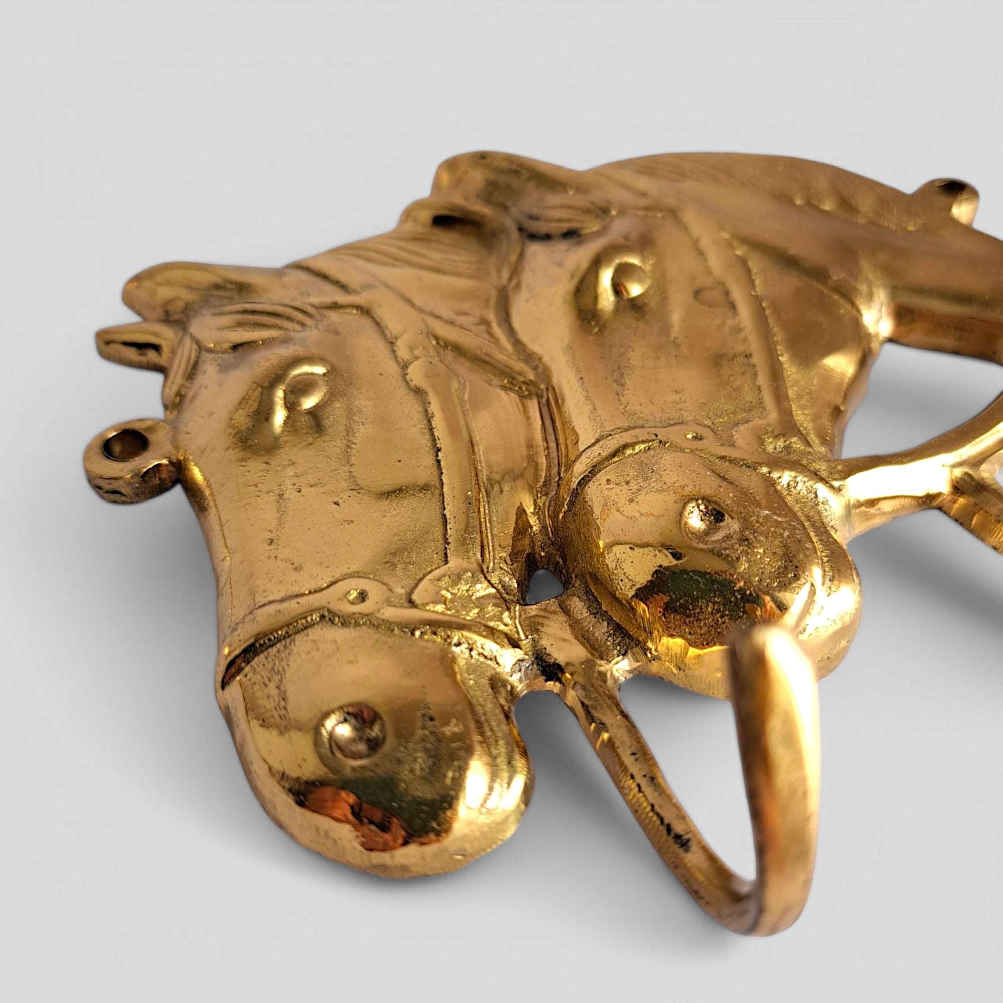 Vintage Brass Horse Head Double Hook - Gold Mirror Finish