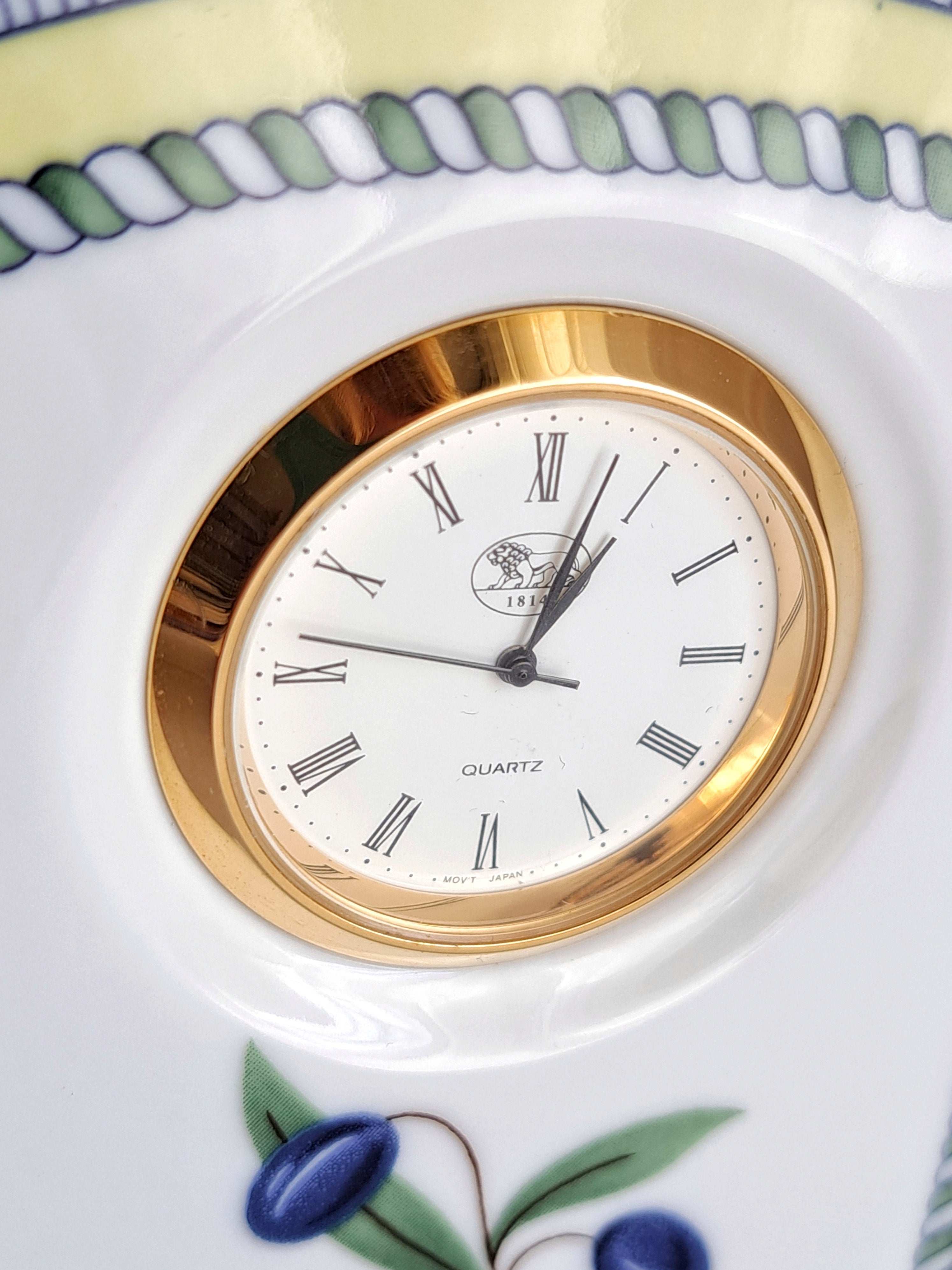 Vintage Hutschenreuther Medley Porcelain Table Clock 12cm - Olive Branch & Fruit Motif