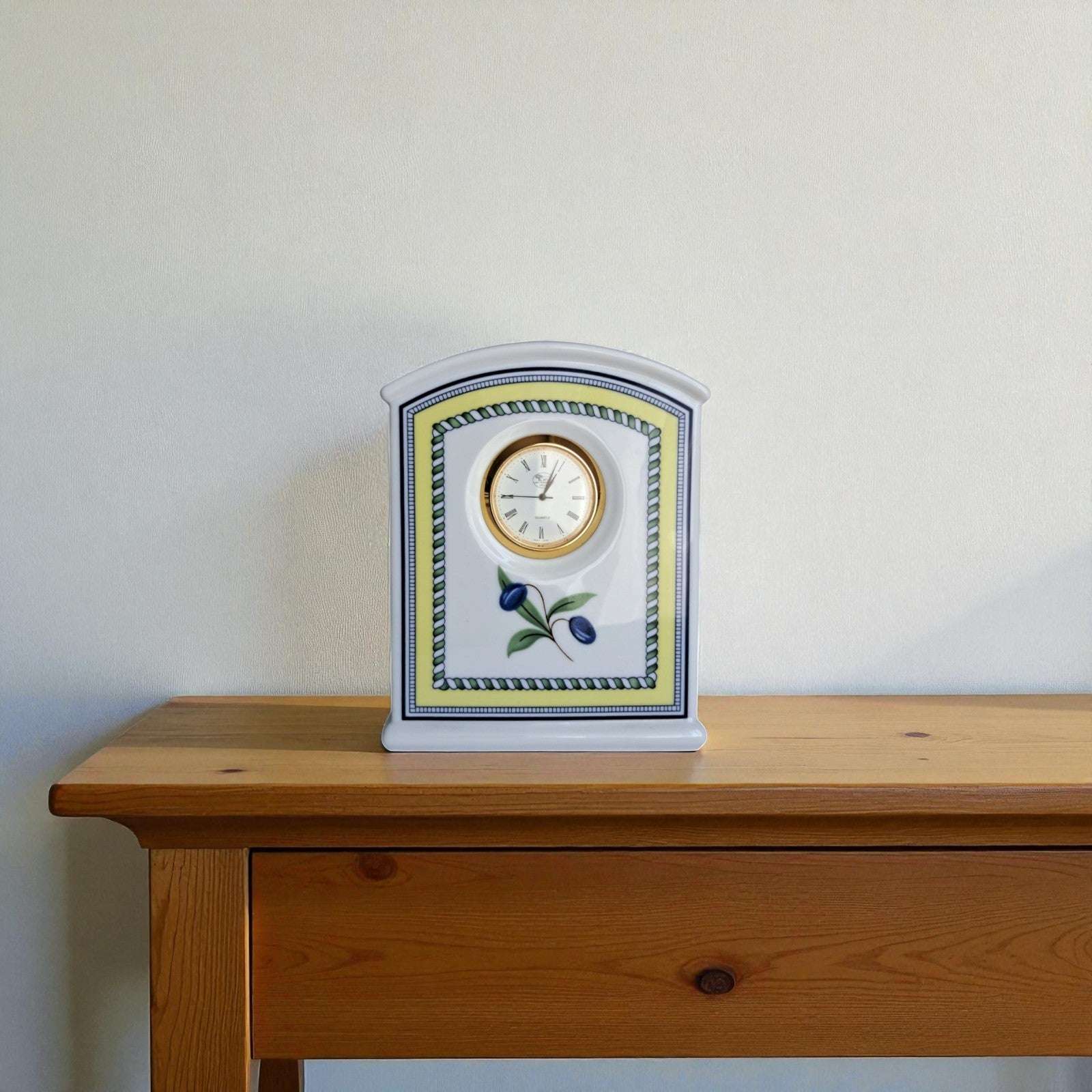 Vintage Hutschenreuther Medley Porcelain Table Clock 12cm - Olive Branch & Fruit Motif