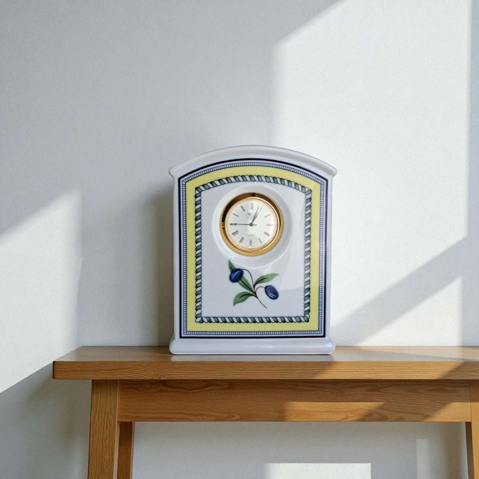 Vintage Hutschenreuther Medley Porcelain Table Clock 12cm - Olive Branch & Fruit Motif