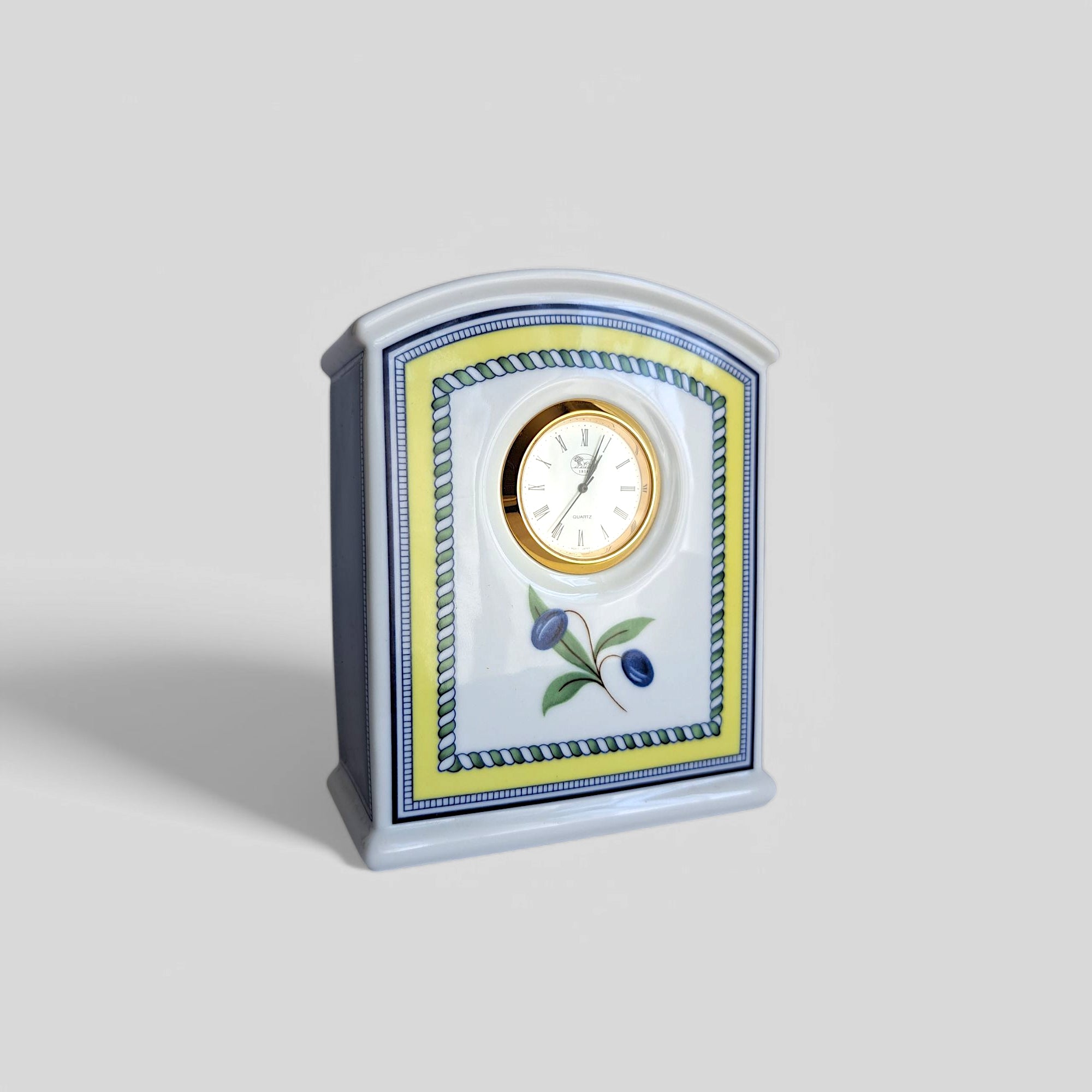 Vintage Hutschenreuther Medley Porcelain Table Clock 12cm - Olive Branch & Fruit Motif