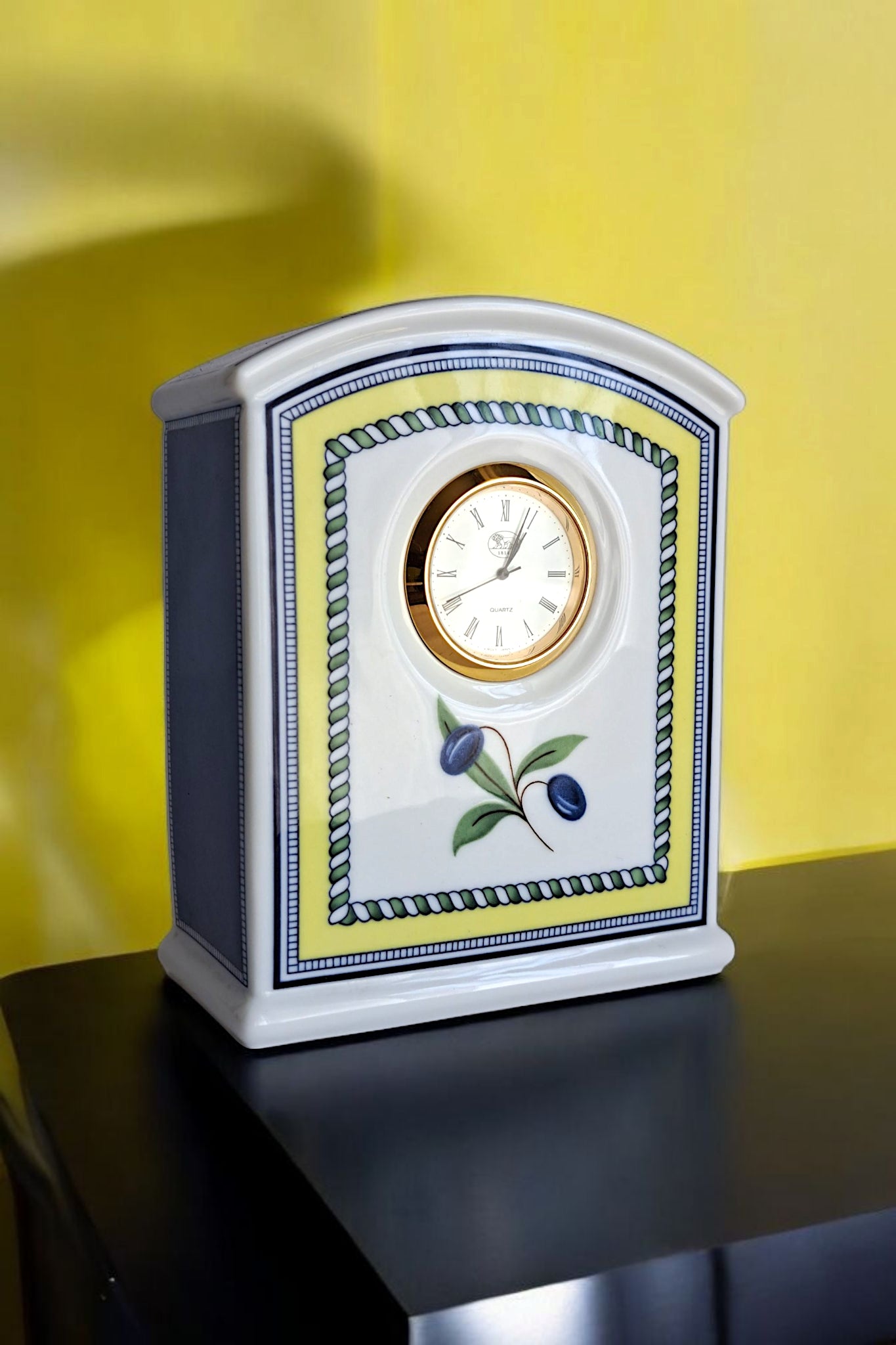 Vintage Hutschenreuther Medley Porcelain Table Clock 12cm - Olive Branch & Fruit Motif