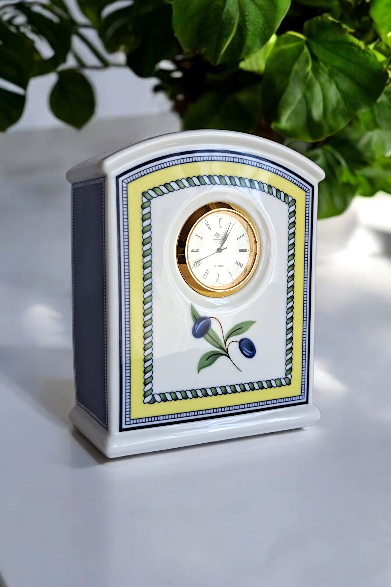 Vintage Hutschenreuther Medley Porcelain Table Clock 12cm - Olive Branch & Fruit Motif