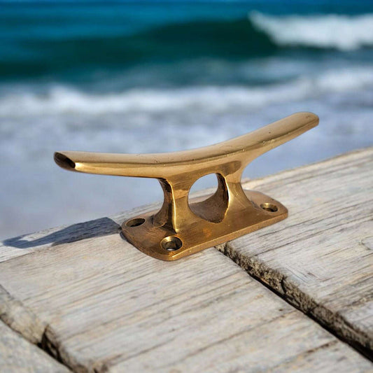 4.7" Solid Brass Boat Cleat – Nautical Wall Mount Rope Tie for Dock or Home Decor