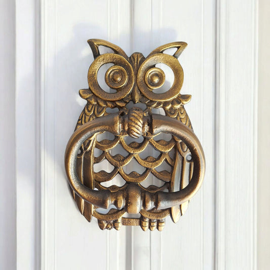 Gold Brass Owl Door Knocker – Handcrafted Unique Design