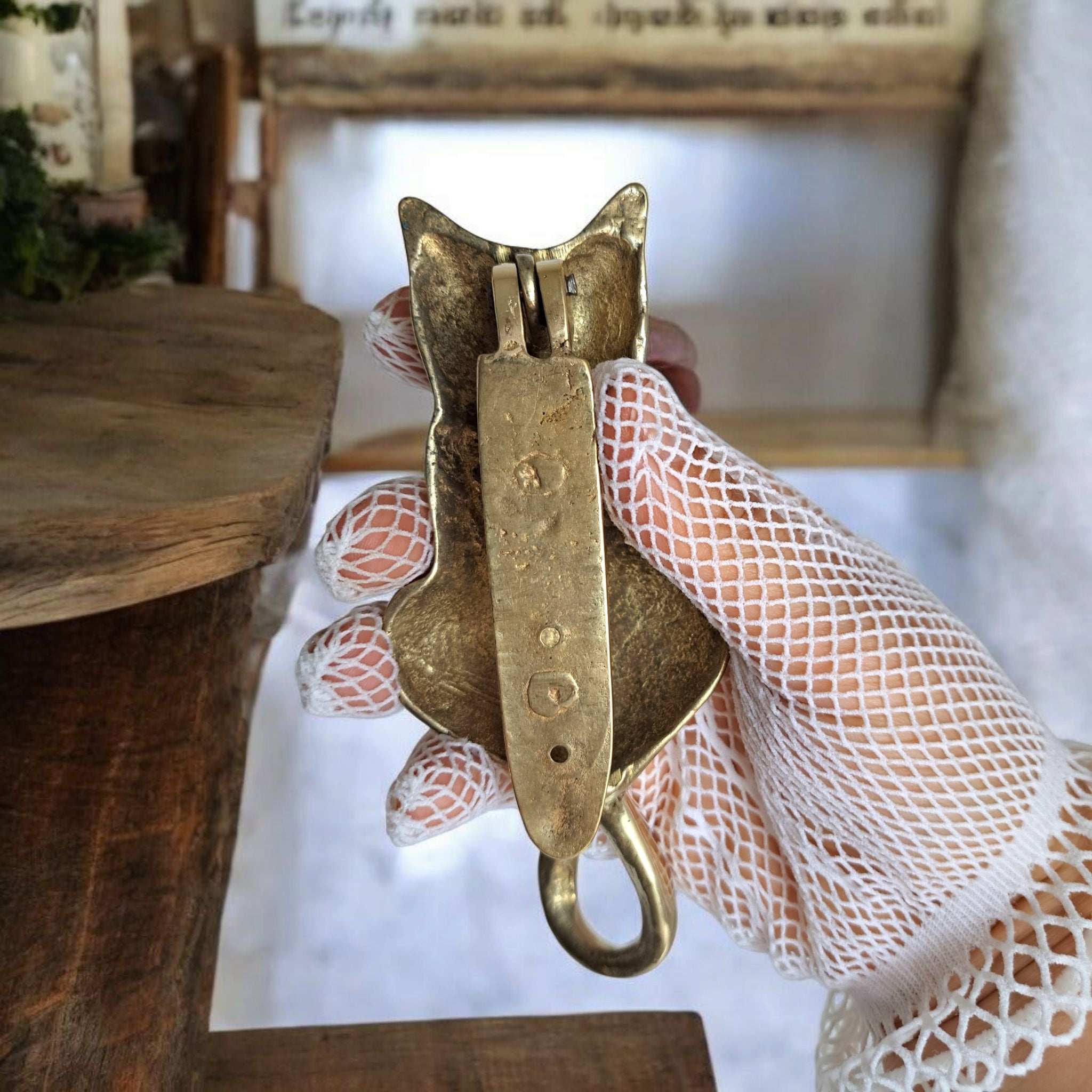 Vintage Brass Cat Door Knocker, Gold & Antique Design