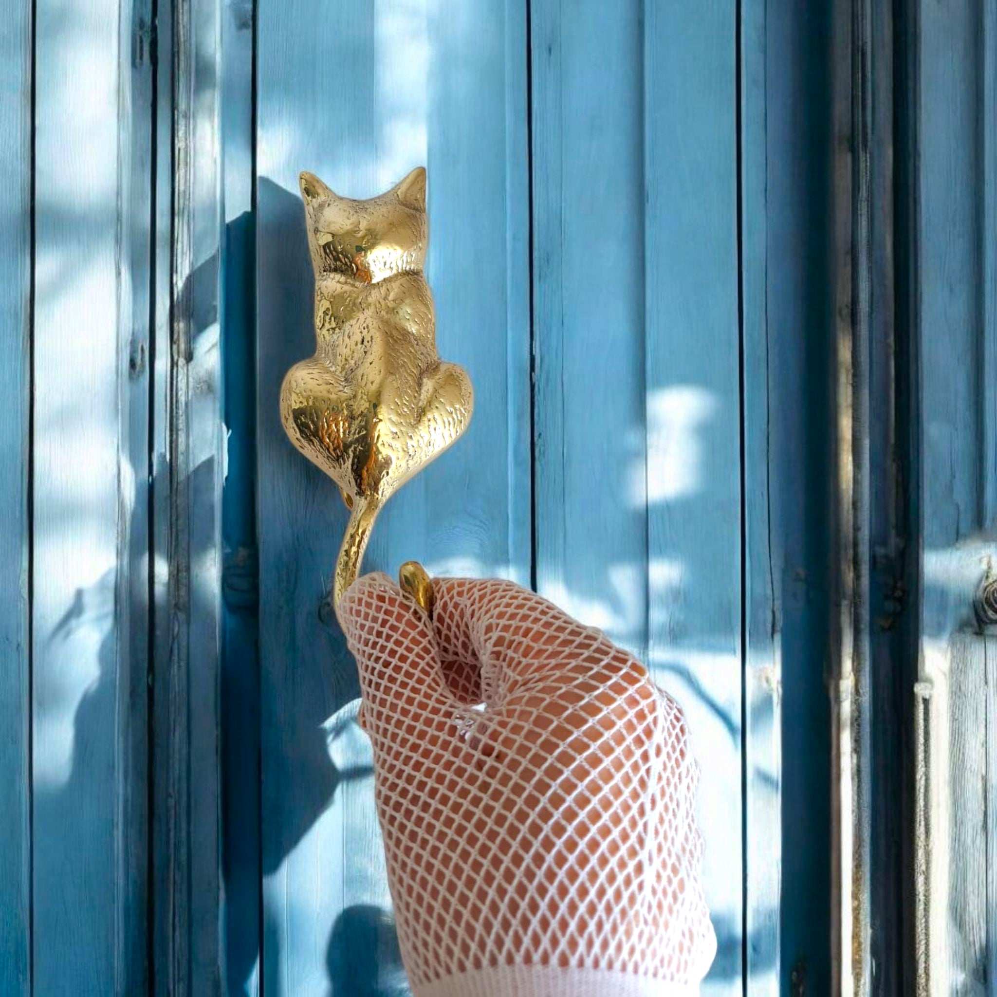 Vintage Brass Cat Door Knocker, Gold & Antique Design