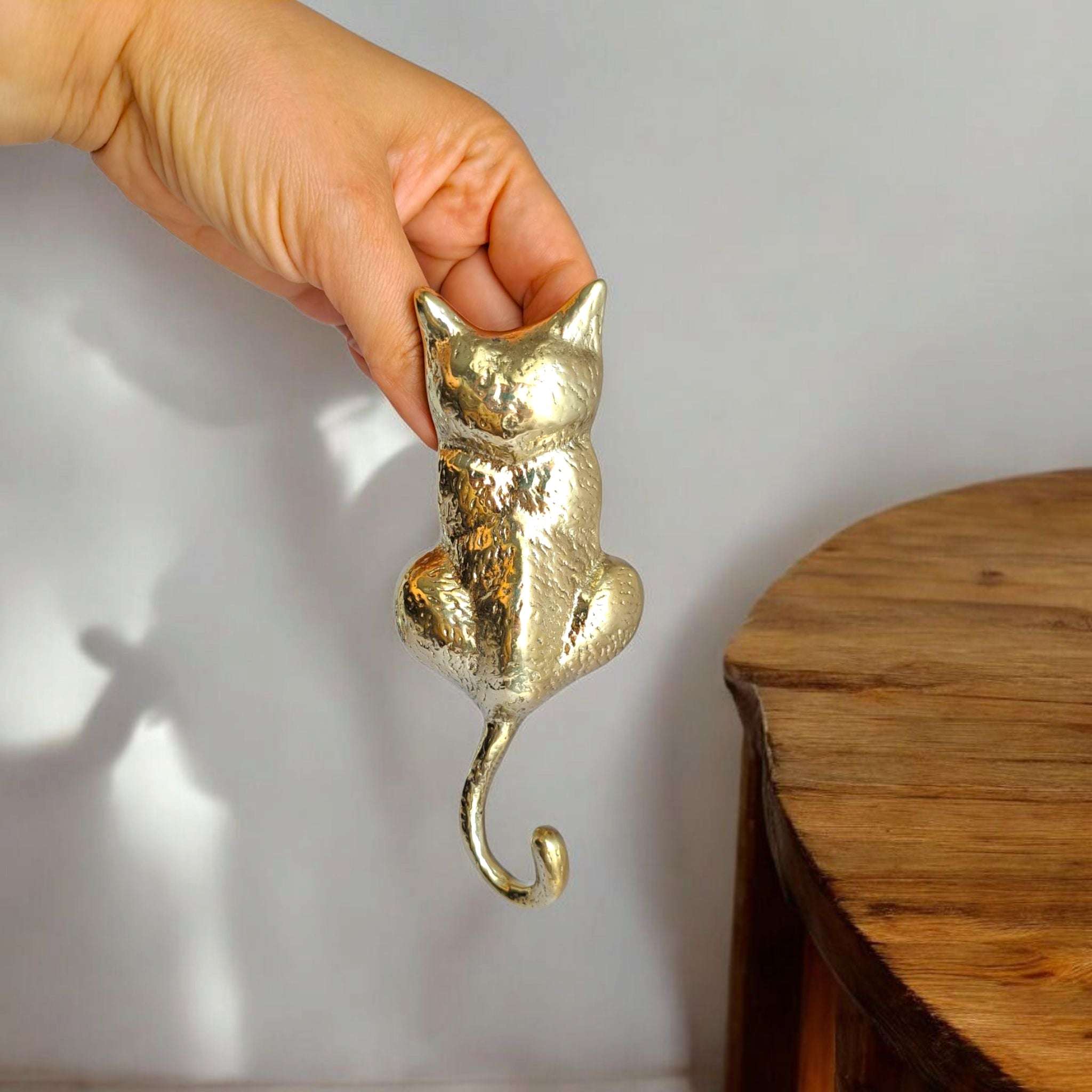 Vintage Brass Cat Door Knocker, Gold & Antique Design