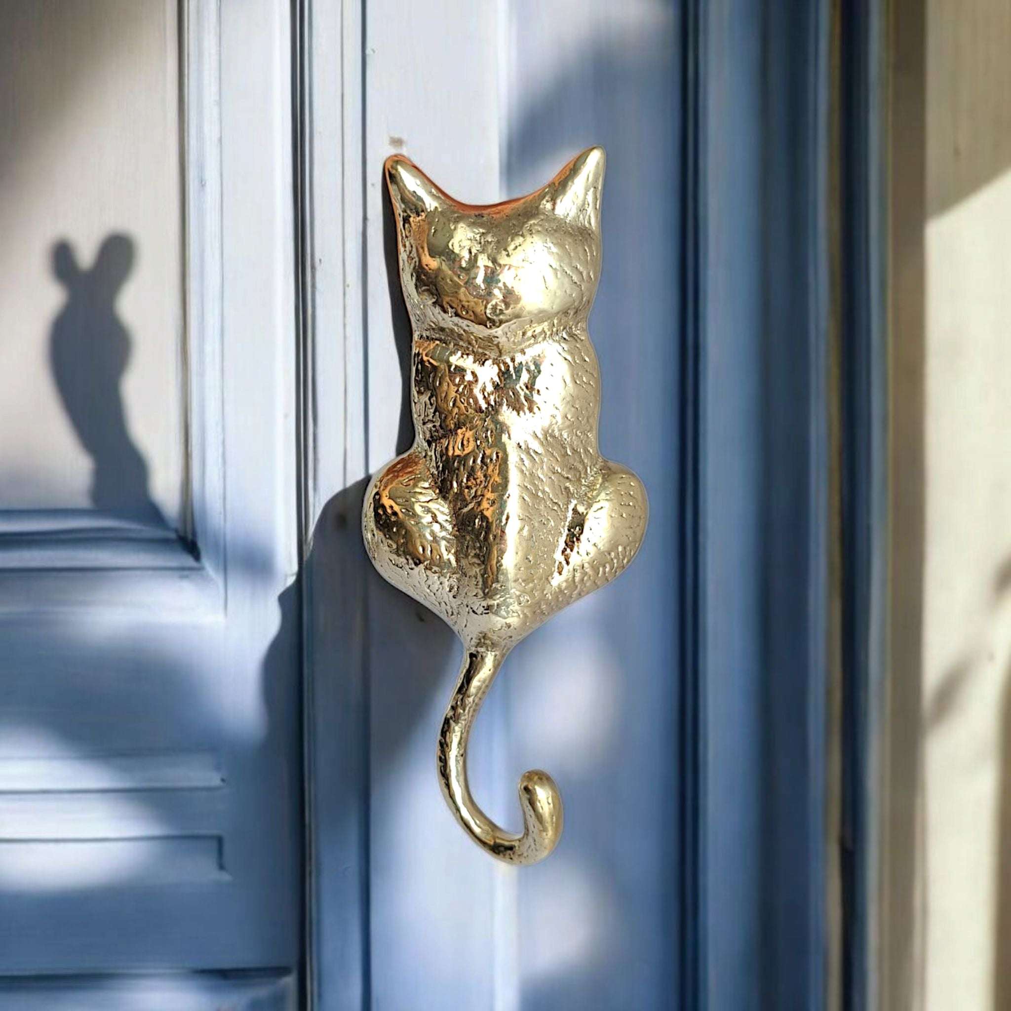 Vintage Brass Cat Door Knocker, Gold & Antique Design