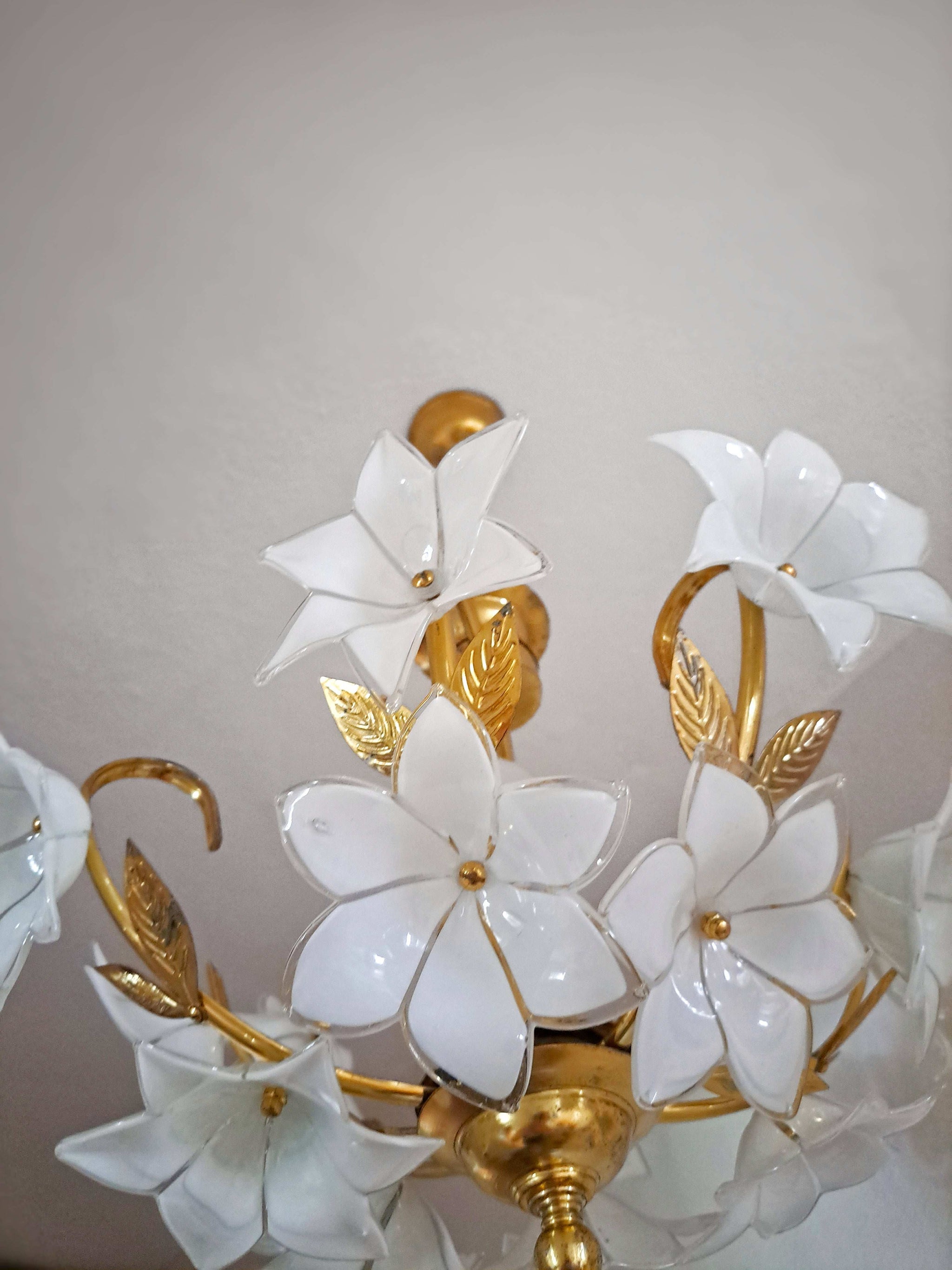 Vintage Murano Glass Floral Chandelier Brass 63cm/24.8in