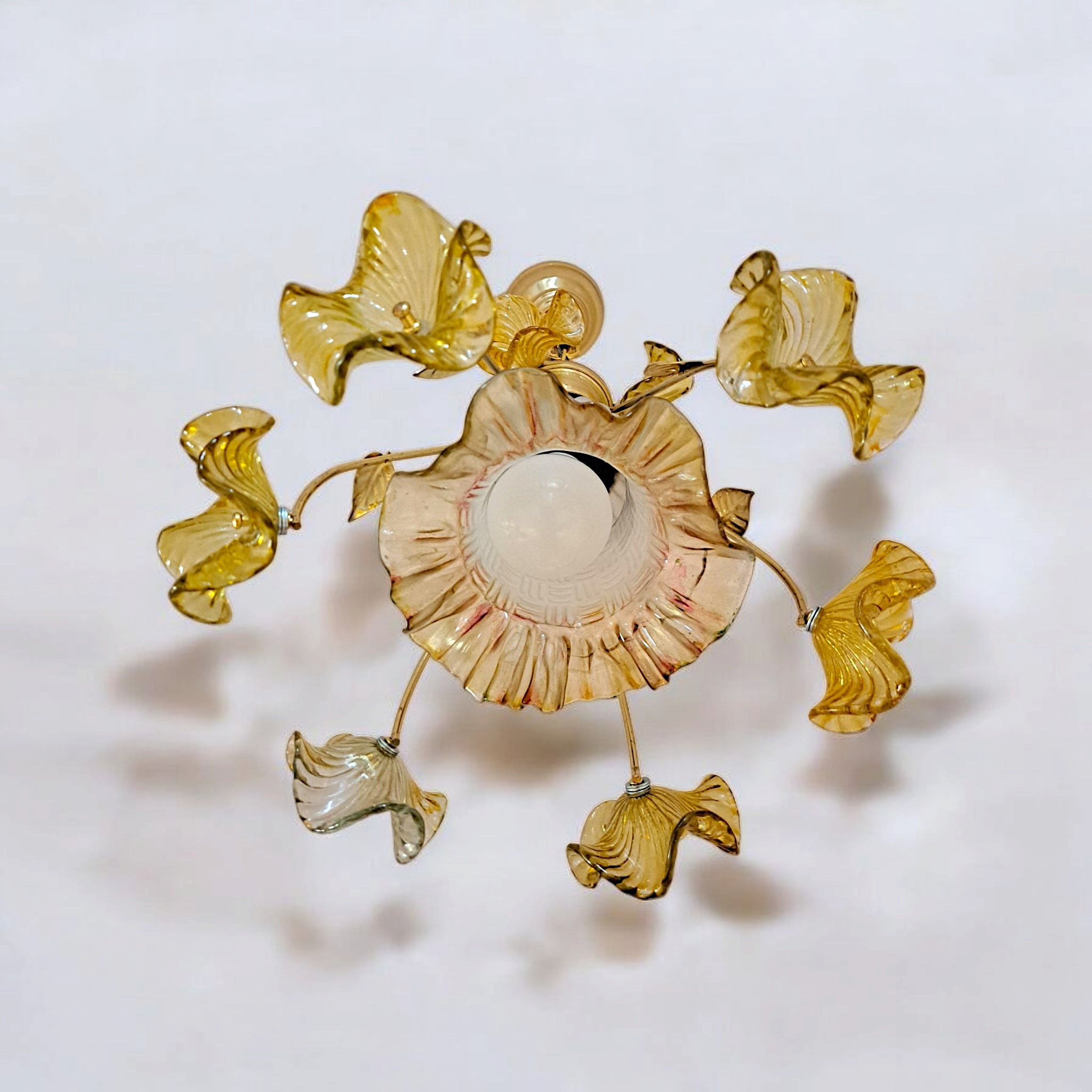 Vintage Glass Floral Chandelier, 90s Floral Ceiling Pendant Lamp