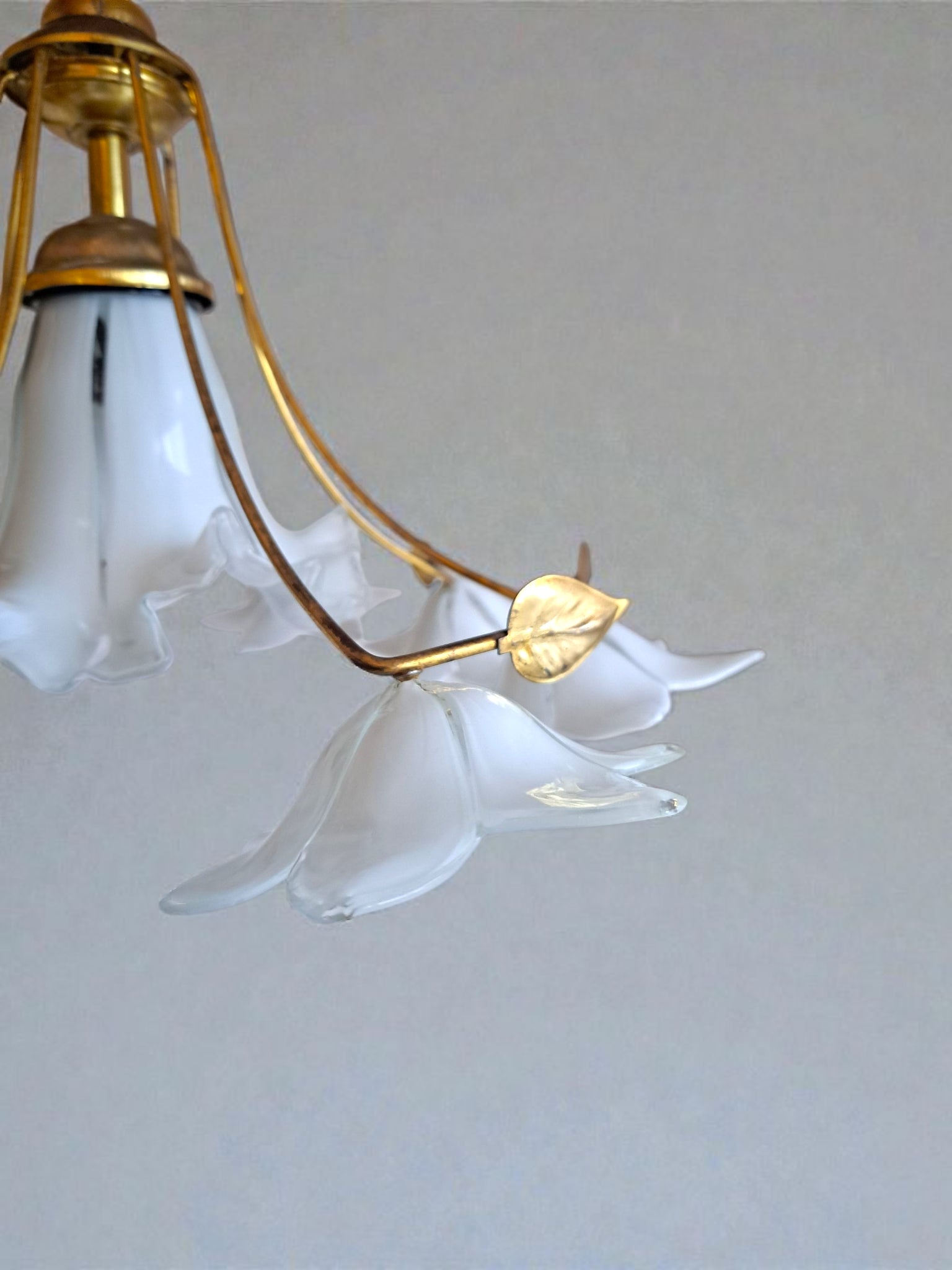 floral glass chandelier with brass arms