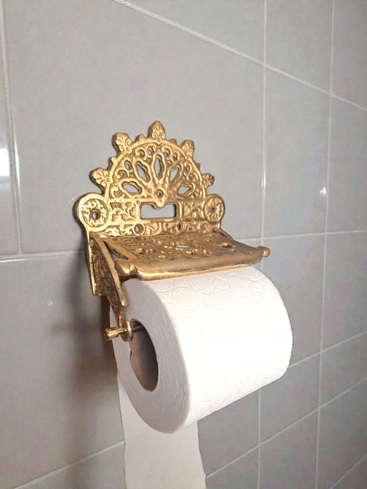 Handmade Solid Brass Toilet Paper Holder with Cover – Vintage Gold Wall Mounted Bathroom Accessory