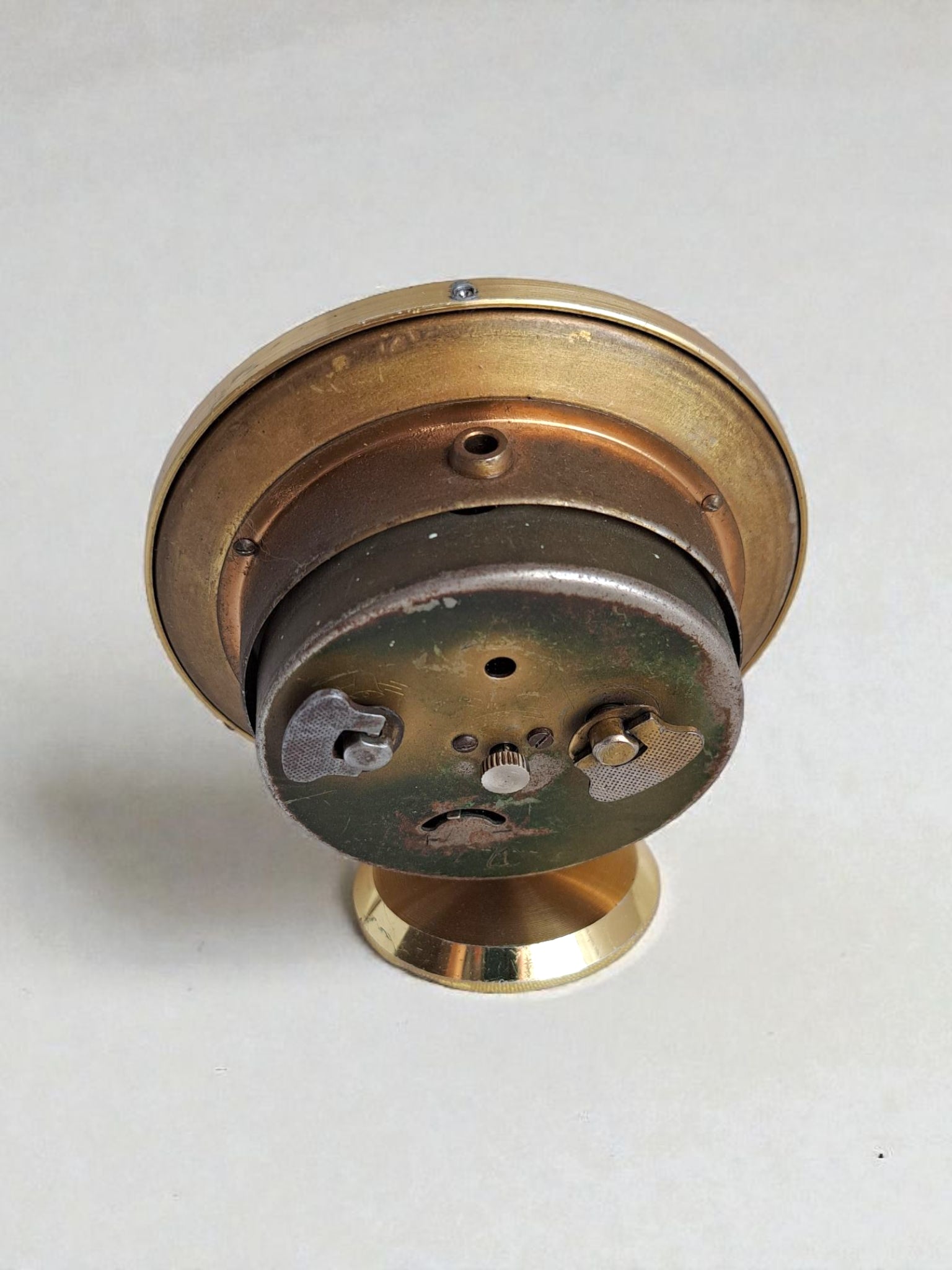 Vintage Wind-Up Brass Desk Clock with Blue Dial – German Mechanical Table Clock