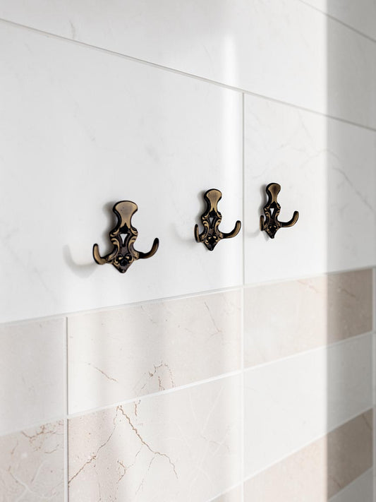 Antique Brass Double Wall Hook – Solid Brass Vintage Towel, Coat & Robe Hook for Bathroom, Kitchen, Entryway