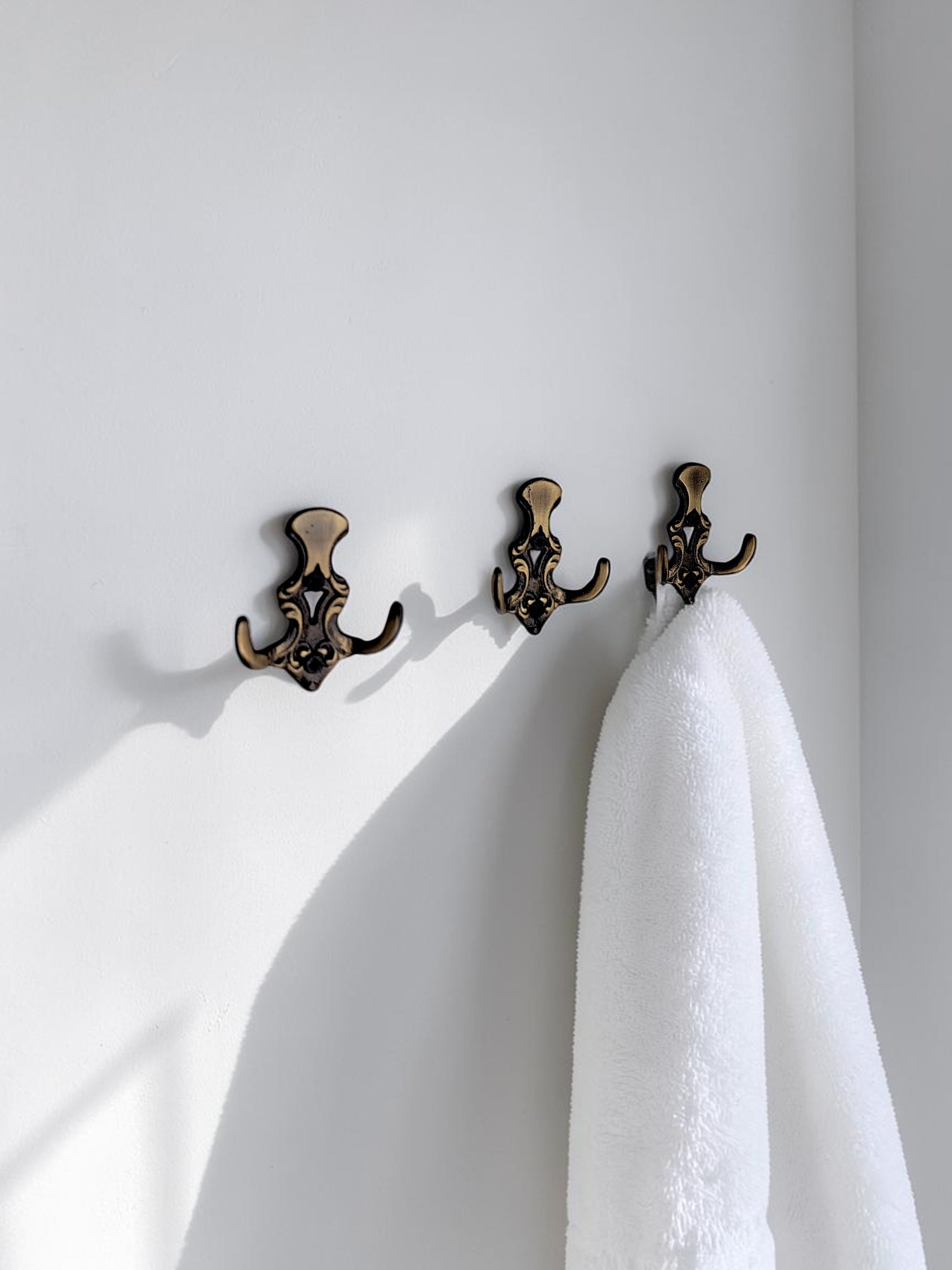 Antique Brass Double Wall Hook – Solid Brass Vintage Towel, Coat & Robe Hook for Bathroom, Kitchen, Entryway