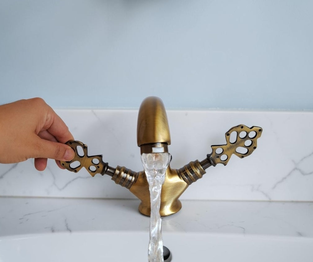 Solid Brass Bathroom & Kitchen Faucet Antique Gold – Ottoman Eagle Vintage Mixer Tap | Anatolian Treasury