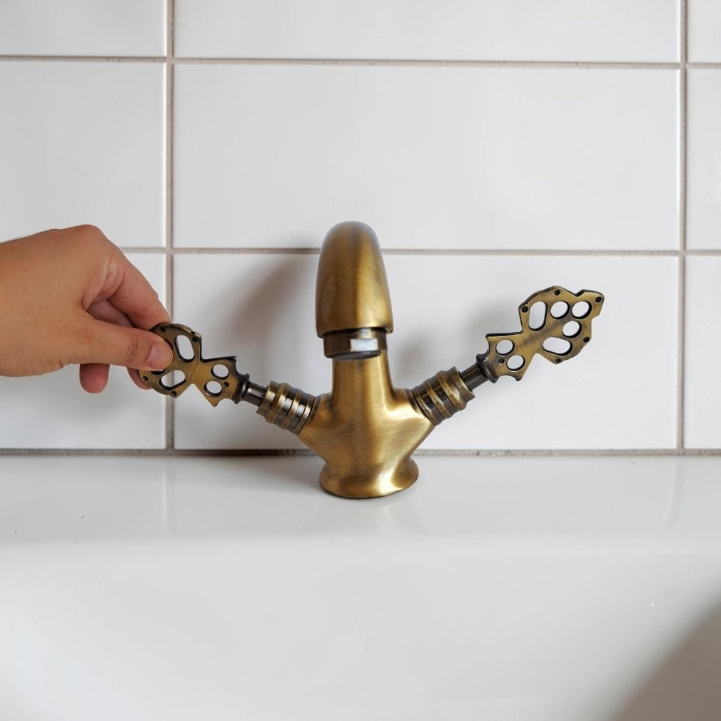 Solid Brass Bathroom & Kitchen Faucet Antique Gold – Ottoman Eagle Vintage Mixer Tap | Anatolian Treasury