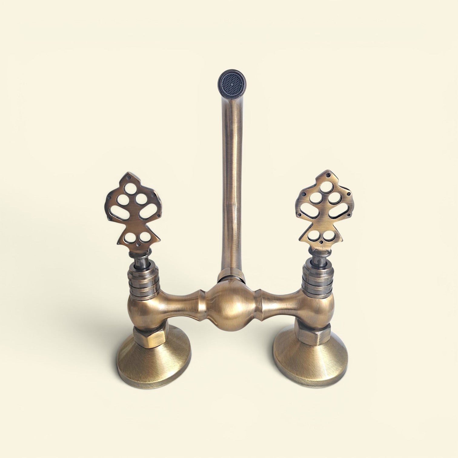 Vintage Brass Wall Mount Faucet, Antique Gold Bathroom & Kitchen Mixer Tap, Hot & Cold Water, Solid Cast Brass, 1/2 BSP Connection