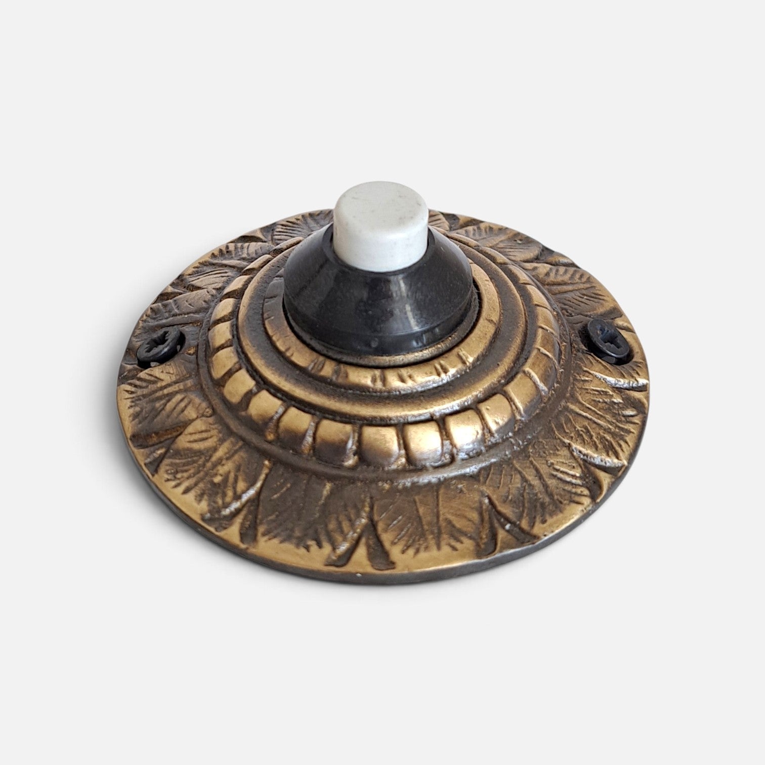 Leaf Cast Brass Door Bell – Handmade Antique Gold Botanical Doorbell