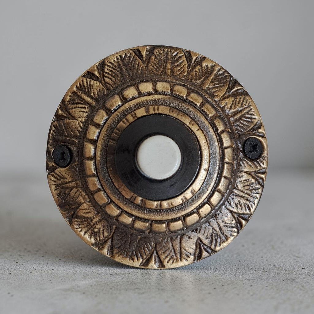 Leaf Cast Brass Door Bell – Handmade Antique Gold Botanical Doorbell