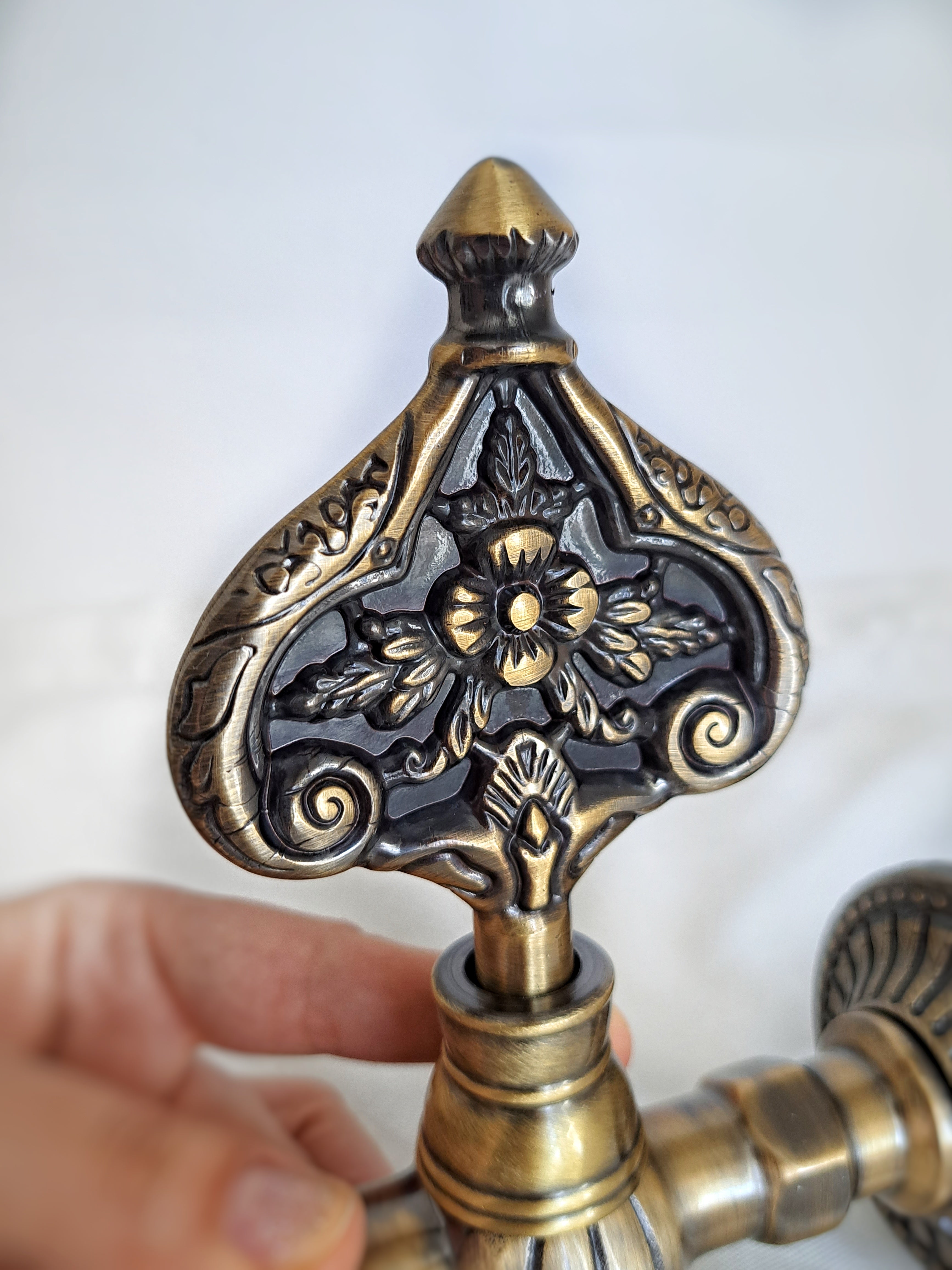 Solid Brass Decorative Ottoman Faucet | Antique Gold Vintage Wall Mounted Water Tap