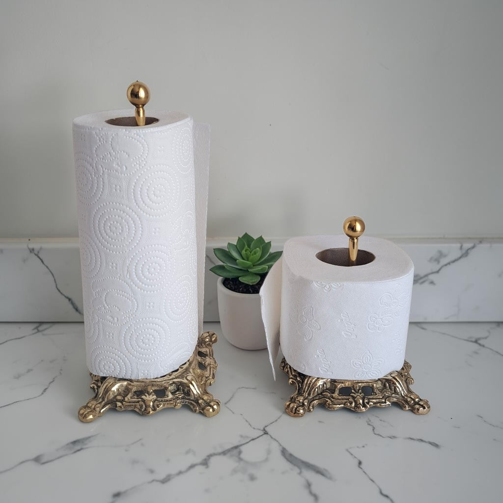 Handcrafted Brass Paper Towel Holder – Vintage Gold Kitchen Counter Stand