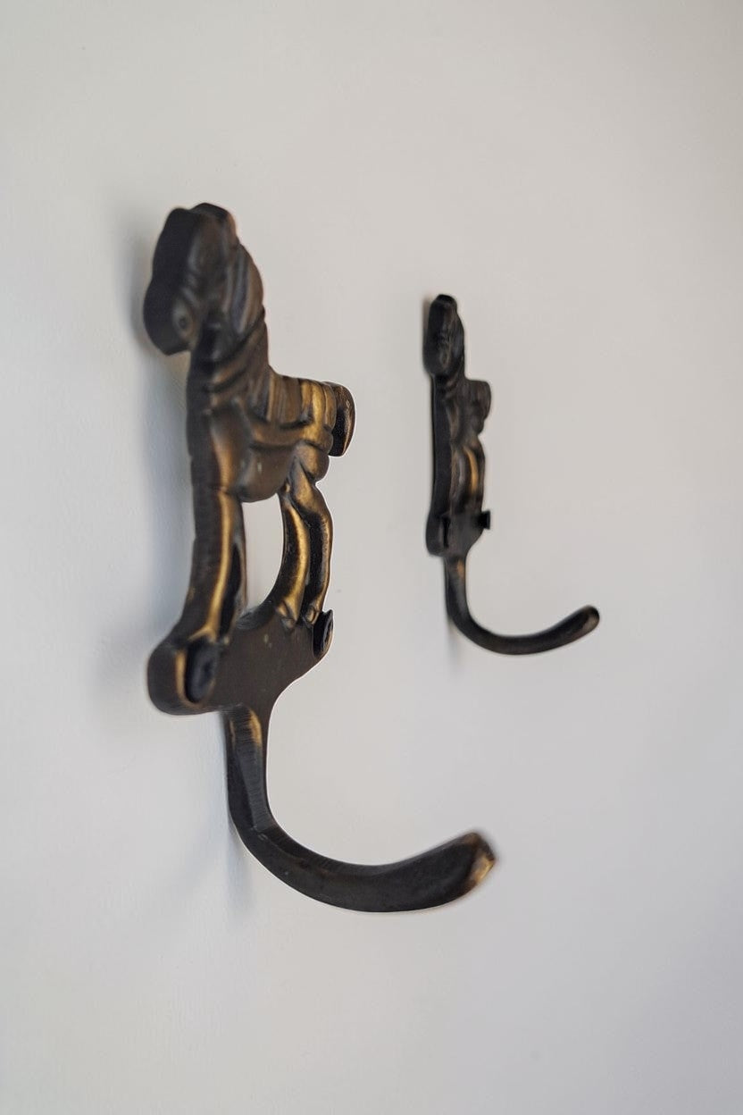 Brass Horse Wall Hook | Vintage Equestrian Coat & Robe Hanger