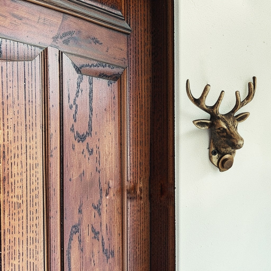 Brass Deer Head Doorbell | Handmade Wall Mounted Decorative Bell